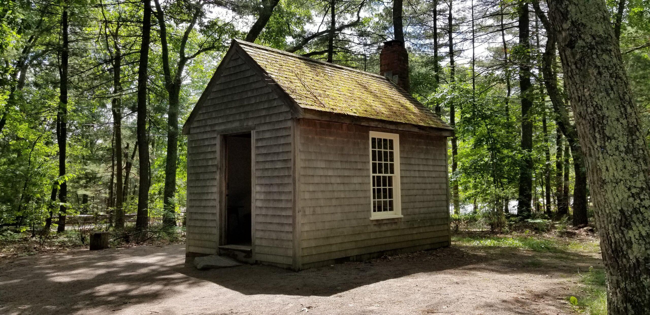 The re-created cabin of Henry David Thoreau at Walden Pond.