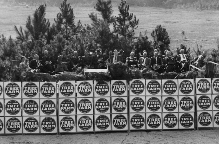 Texas certifies its first 65 tree farms in a ceremony at the Forest Festival grounds in Lufkin on October 24, 1944.