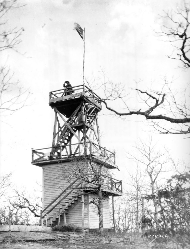 Fire lookout tower at Camp Parrydice, North Carolina.