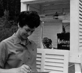 Ranger's Clerk taking weather readings to determine fire dangers, Chippewa National Forest, Minnesota, 1968.