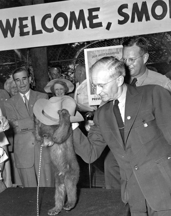 Dedication ceremony of the 'real' Smokey Bear to the Washington Zoo, with Lyle Watts.