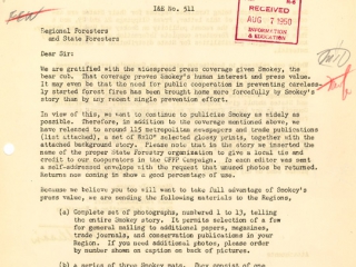 Letter distributed by U.S. Forest Service regarding Smokey Bear publicity, 1950.