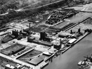 Aerial view of the Puget Sound Pulp and Timber Company facilities in Bellingham, Washington