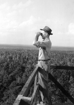 Ranger Bryce Ledford at Yellowpin lookout, Sabine National Forest, Texas.