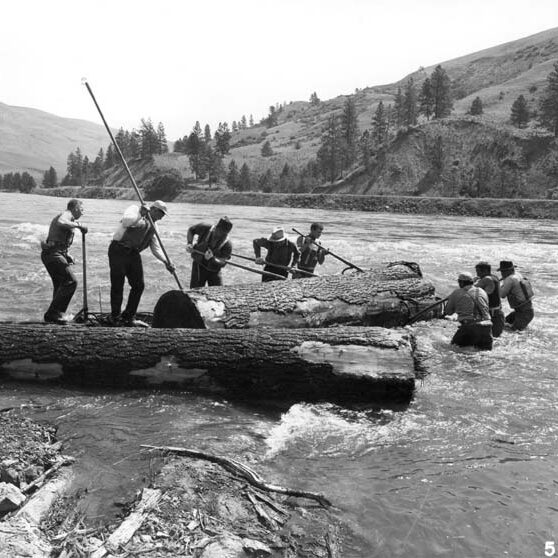 Log drive on Clearwater River, Idaho, 1961.