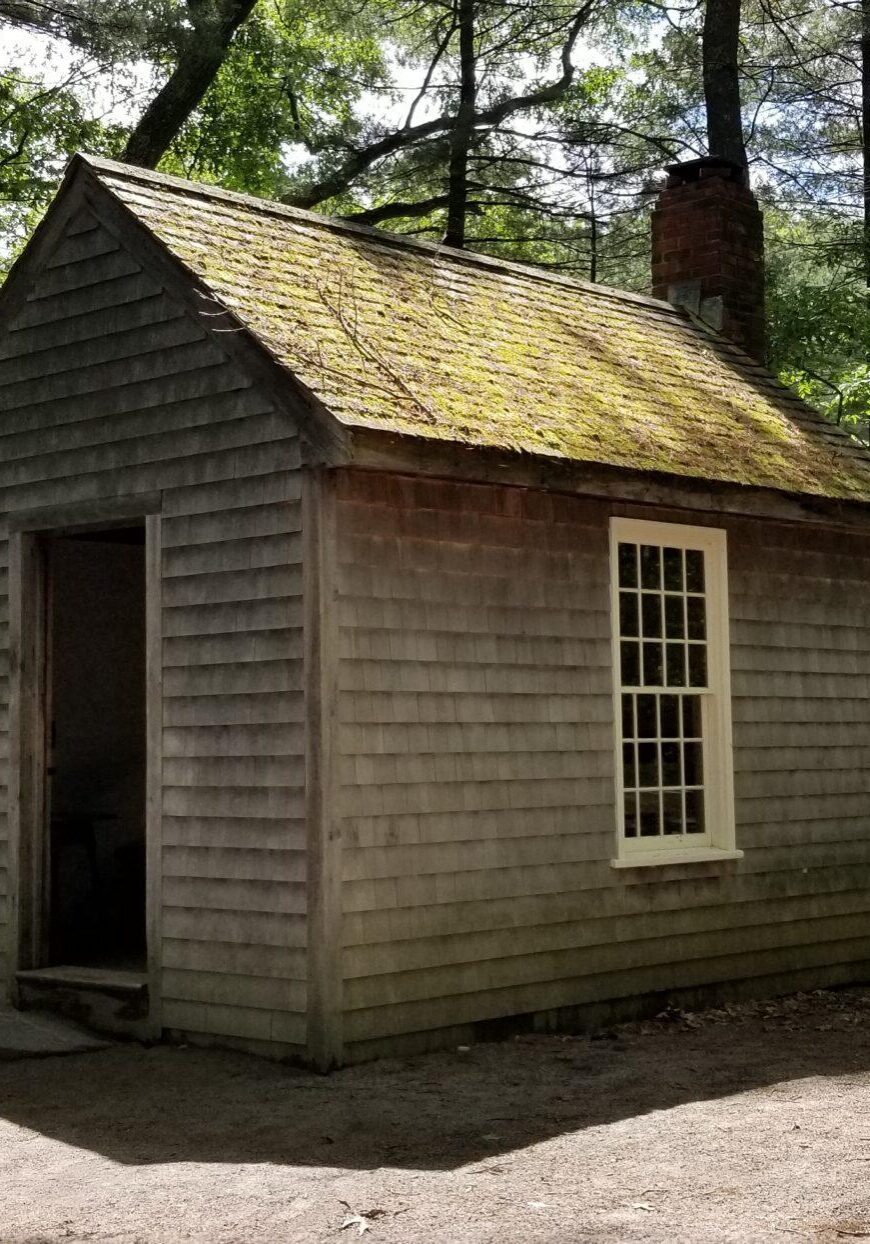 The re-created cabin of Henry David Thoreau at Walden Pond.