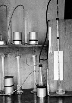 Draining soil samples, at the Coweeta Lab, 1941.