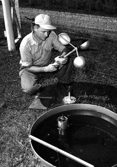 Jack Shope recording wind velocity, Coweeta, 1952.